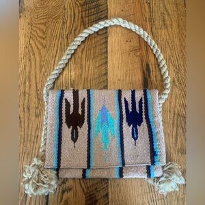 Vintage Chimayo Rug Purse, American Indian tapestry bag
Boho hippie rope